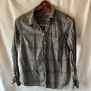 Merona XXL Black White Checkered Gingham Plaid women’s Flannel Long Sleeve Shirt